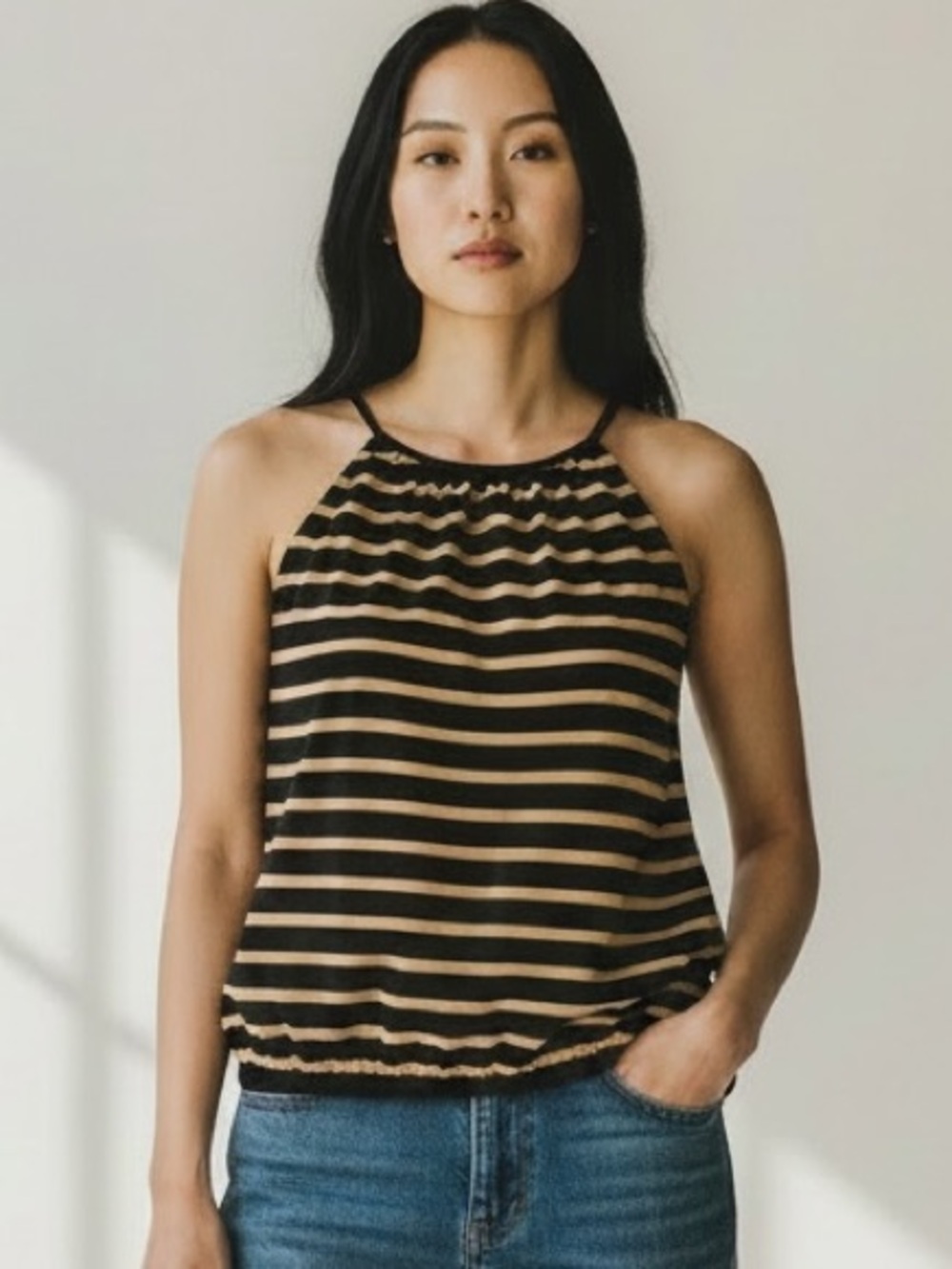 Express black and tan striped top